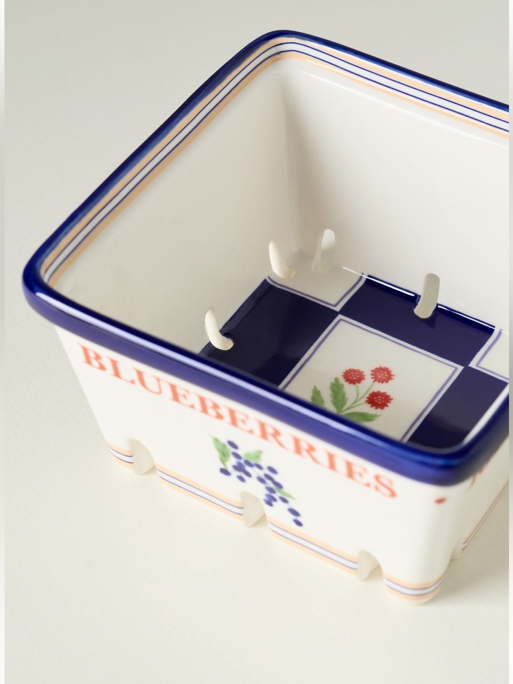 Anthropologie Berry Basket Lotta Small Ceramic Hand Painted New Navy